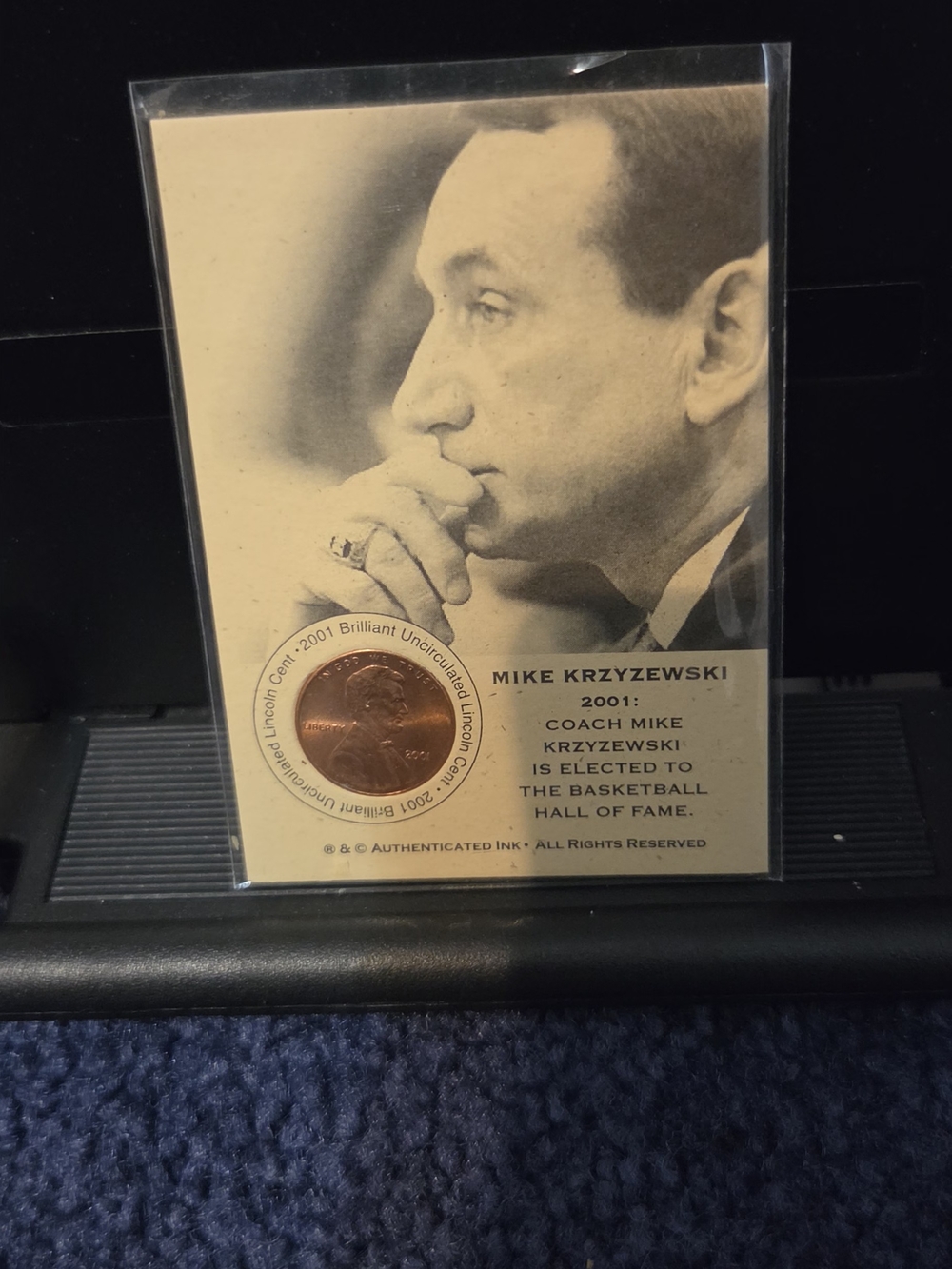 Mike Krzyzewski Hall of Fame Commemorative Card with Penny - Black & Cream